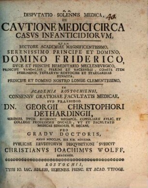 Disp. sol. med. de cautione medici circa casus infanticidiorum