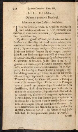408-422, Lectio LXXVIII. De tertio praecepto Decalogi. - Lectio LXXIX. De Obligatione Parentum.