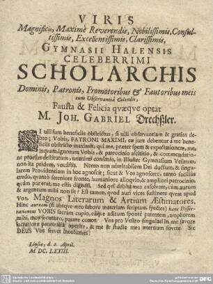 VIRIS Magnificis, Maxime Reverendis, Nobilissimis, Consultissimis, Excellentissimis, Clarissimis, ...