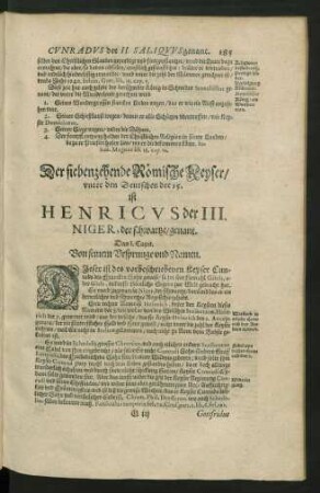 Der siebenzehende Römische Keyser/ unter den Deutschen der 15. ist Henricus der III. Niger, der schwartze/ genant.