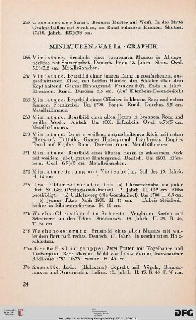Miniaturen, Varia, Graphik (Nr. 266-282)
