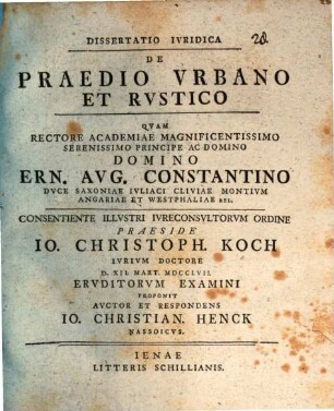 Diss. iur. de praedio urbano et rustico