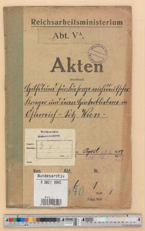Hilfsbund für Fürsorge reichsdeutscher Krieger und deren Hinterbliebene in Österreich.- Sitz Wien