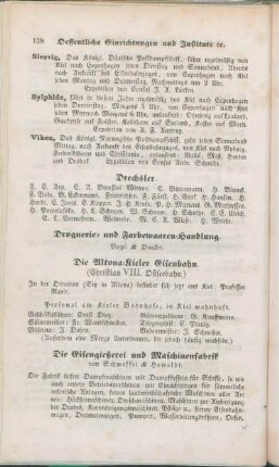 Die Altona-Kieler Eisenbahn. Die Eisengießerei und Maschinenfabrik von Schweffel & Howaldt. [Eisen- und Kurzewaaren-Handlungen. Eisenwaaren-Lager. Examinations-Collegium.]