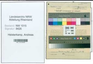 Entnazifizierung Andreas Heisterkamp , geb. 12.02.1910 (Vertreter)