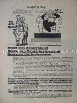 Illustriertes Propagandaflugblatt der NSDAP zur Reichstagswahl 1928 mit scharfer Polemik gegen die SPD