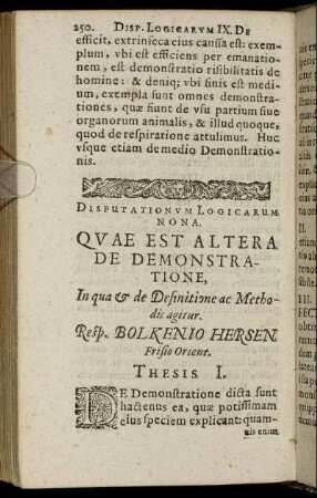 Disputationum Logicarum Nona. Quae Et Altera De Demonstratione [...]