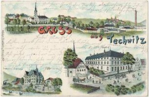 Döbeln-Technitz. Ortsansichten, kolorierte Ansichtskarte