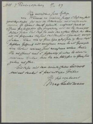 Brief von Max Liebermann an Georg Kolbe