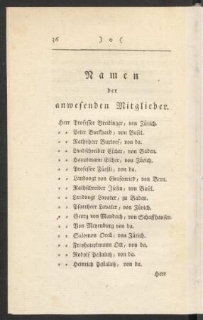 Namen der anwesenden Mitglieder