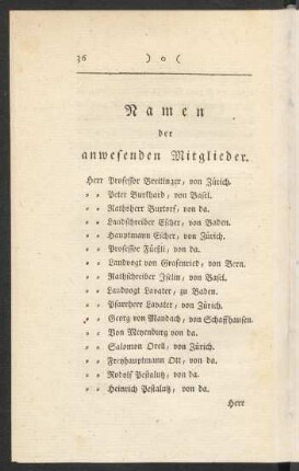 Namen der anwesenden Mitglieder