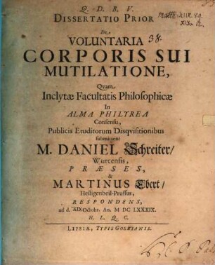 Disp. ... de voluntaria corporis sui mutilatione, Disp. prior