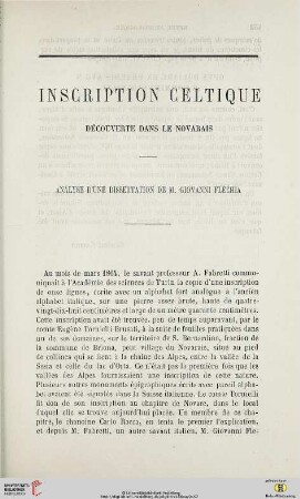 N.S. 10.1864: Inscription celtique découverte dans le Novarais : analyse d'une dissertation de M. Giovanni Flechia
