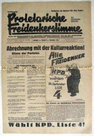Kommunistische Monatszeitung "Proletarische Freidenkerstimme" u.a. über das Programm der "Religiösen Sozialisten"