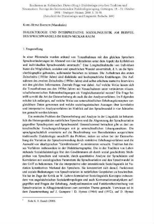 Dialektologie und interpretative Soziolinguistik am Beispiel des Sprachwandels im Rhein-Neckar-Raum
