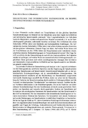 Dialektologie und interpretative Soziolinguistik am Beispiel des Sprachwandels im Rhein-Neckar-Raum