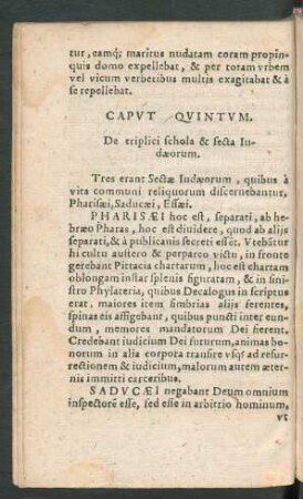 Caput Quintum. De triplici schola & secta Iudaeorum.