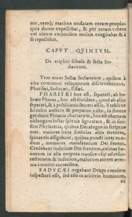 Caput Quintum. De triplici schola & secta Iudaeorum.