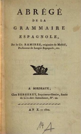 Abrégé de la grammaire espagnol