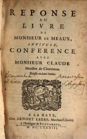 Réponse au Livre de Meaux, intitulé: Conference avec Mons. Claude