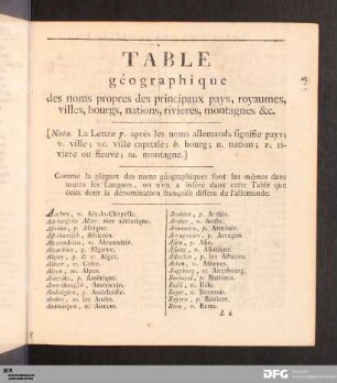 Table géographique
