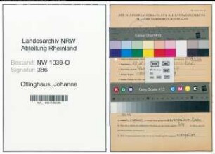 Entnazifizierung Johanna Otlinghaus , geb. 27.11.1899 (Lehrerin)