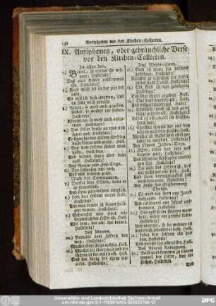 IX. Amntiphonen, oder gebräuchliche Verse vor den Kirchen-Collecten.