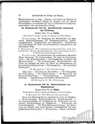 50. Bergbaukunde Teil III: Kraftwirtschaft, Gewinnung und Förderung