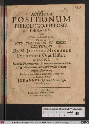 Miscella Positionum Philologo-Philosophicarum