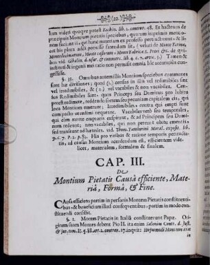 Cap. III. De Montium Pietatis Causa efficiente, Materia, Forma & Fine