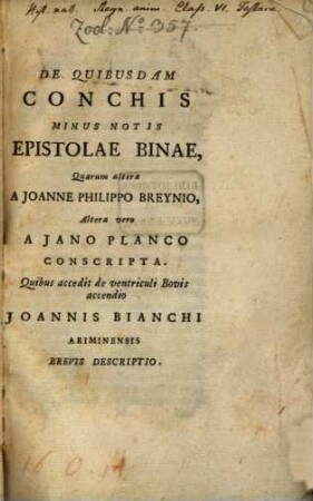De quibusdam conchis minus notis epistolae binae