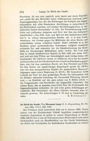 272-274 [Rezension] Lange, Hermann, Im Reich der Gnade