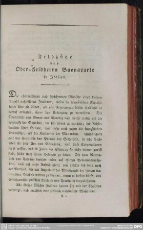 Feldzüge des Ober-Feldherrn Buonaparte in Italien
