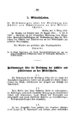 Bestimmungen über die Versetzung der Schüler und Schülerinnen an den Mittelschulen : [E. Mittelschulen]