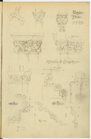 Dom, Wetzlar: Ansichten Kapitelle, Schnitte Pfeiler (aus: Skizzen- und Fotoalbum 2)