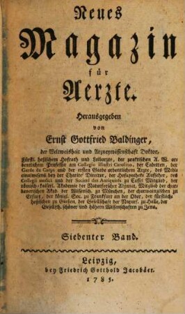 Neues Magazin für Ärzte. 7. 1785