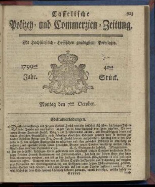 41tes Stueck, Montag den 7ten October 1799