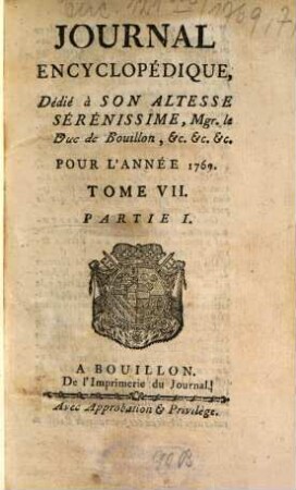 Journal encyclopédique ou universel. 1769, 7