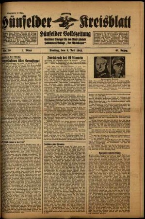 Erste Ausgabe vom Freitag, den 03. Juli 1942.