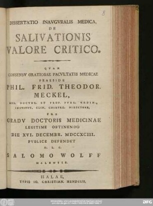 Dissertatio Inavgvralis Medica, De Salivationis Valore Critico