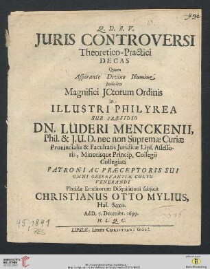 Iuris Controversi Theoretico-Practici Decas
