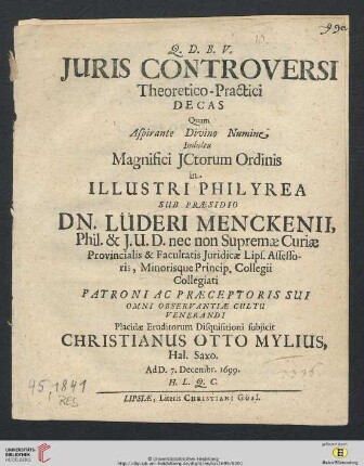 Iuris Controversi Theoretico-Practici Decas