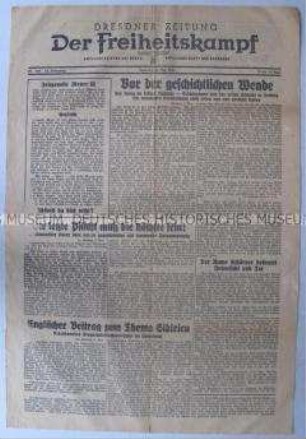 Tageszeitung der NSDAP für den Gau Sachsen "Der Freiheitskampf" mit Durchhaltepropaganda