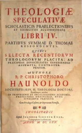 Theologia speculativa ... : libri IV