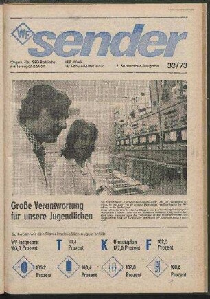 Betriebszeitung 'WF-Sender', Nr.33/1973 (2. Septemberausgabe 1973)