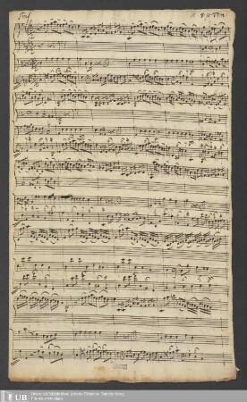 Ms. Ff. Mus. 1215 - Am 8. Sonnt. nach Trinit. : Kan man auch Trauben lesen von den Dornen? : C. A. T. B., 2 violini, 2 hautbois se piacè, 1 viola, violoncello et organo : 1727
