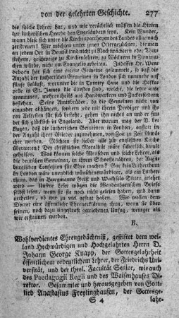 Ehrengedächtniß des Hrn. D. J.G. Knapp.