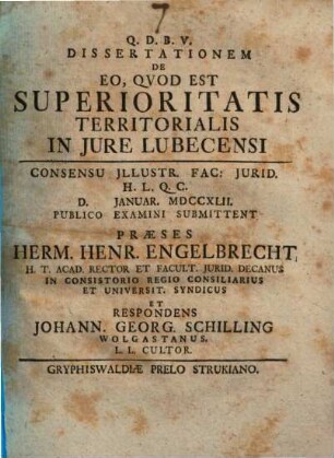 Diss. de eo quod est superioritatis territorialis in iure Lubecensi