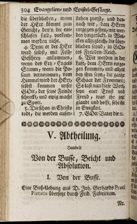 V. Abtheilung. Handelt Von der Busse, Beicht und Absolution.