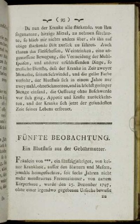 Fünfte Beobachtung. Ein Blutfluss aus der Gebährmutter.